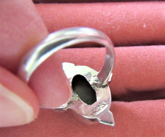 Vintage Sterling Silver Cocktail Ring: Green Moon… - image 4