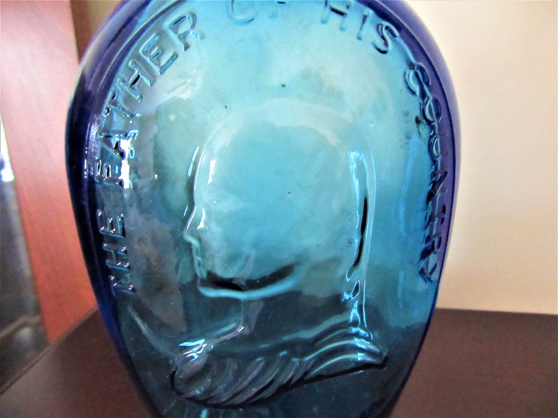 Vintage WHEATON GLASS BOTTLE Washington Bottle Blue Etsy