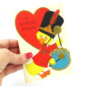 Vintage Valentine Greeting Card / To Someone Special / Heart Duck Drum / Made in the USA / Greetings 10V2090 / Signed Card