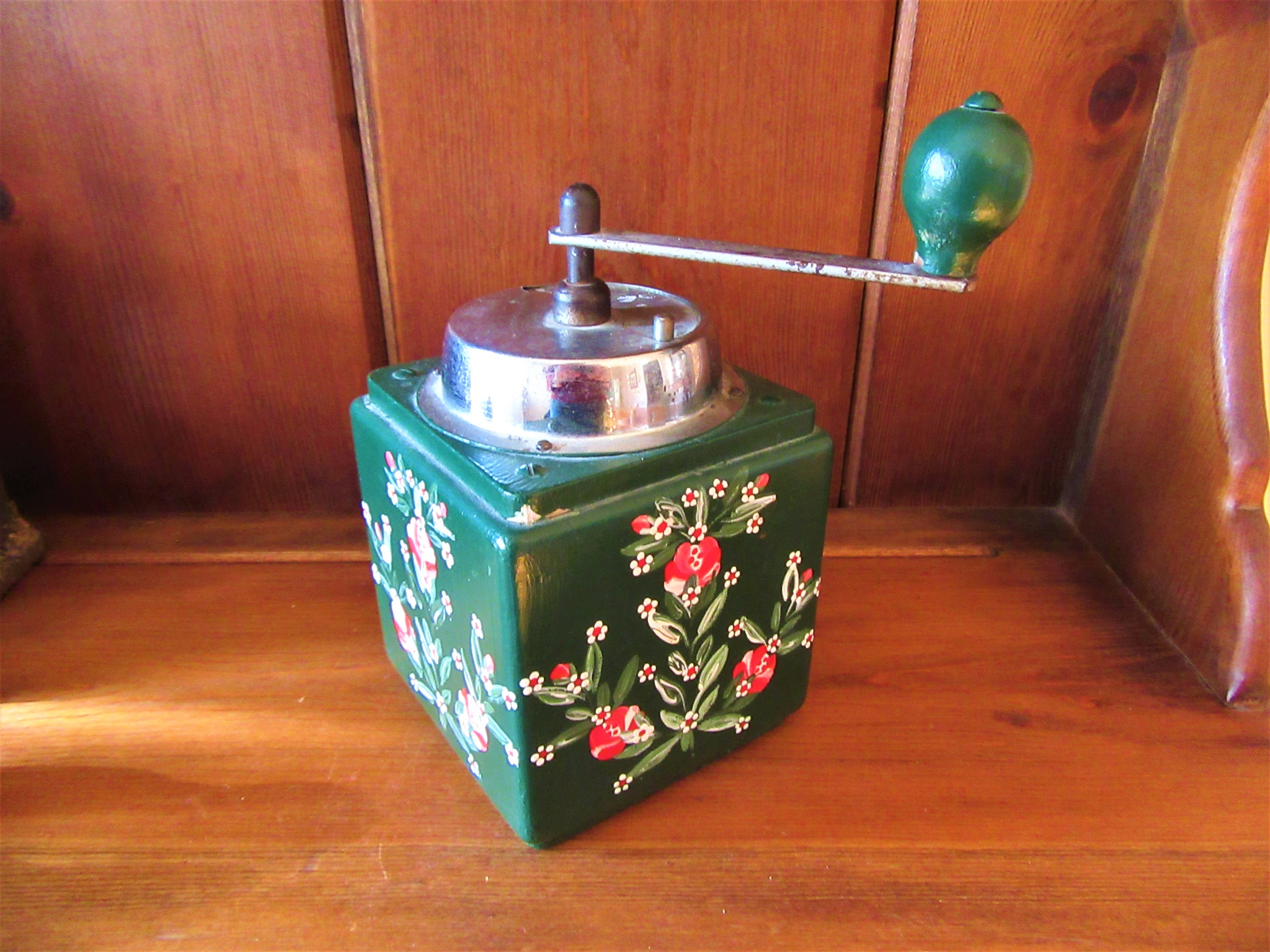 Vintage COFFEE GRINDER Green Hand Painted Coffee Grinder Etsy