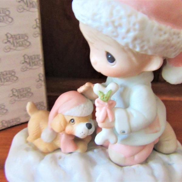 1979 PRECIOUS MOMENTS FIGURINE Enesco Porcelain Figurine "Wishing You a Season of Joy" Christmas Decor Gift with Original Box Item E-2805