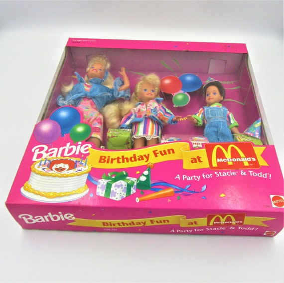 1993 MATTEL BARBIE Doll Set Birthday Fun at McDonalds NRFB New In Box Mint Condition A Party for Stacie and Todd #11589