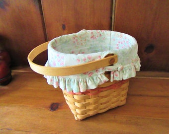 Vintage Longaberger Basket: 2000 Floral Liner, Swivel Handle