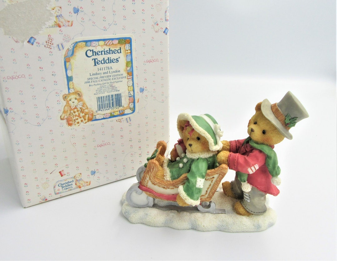 1996 Cherished Teddies Lyndsey and Lyndon Figurine - Fall Catalog