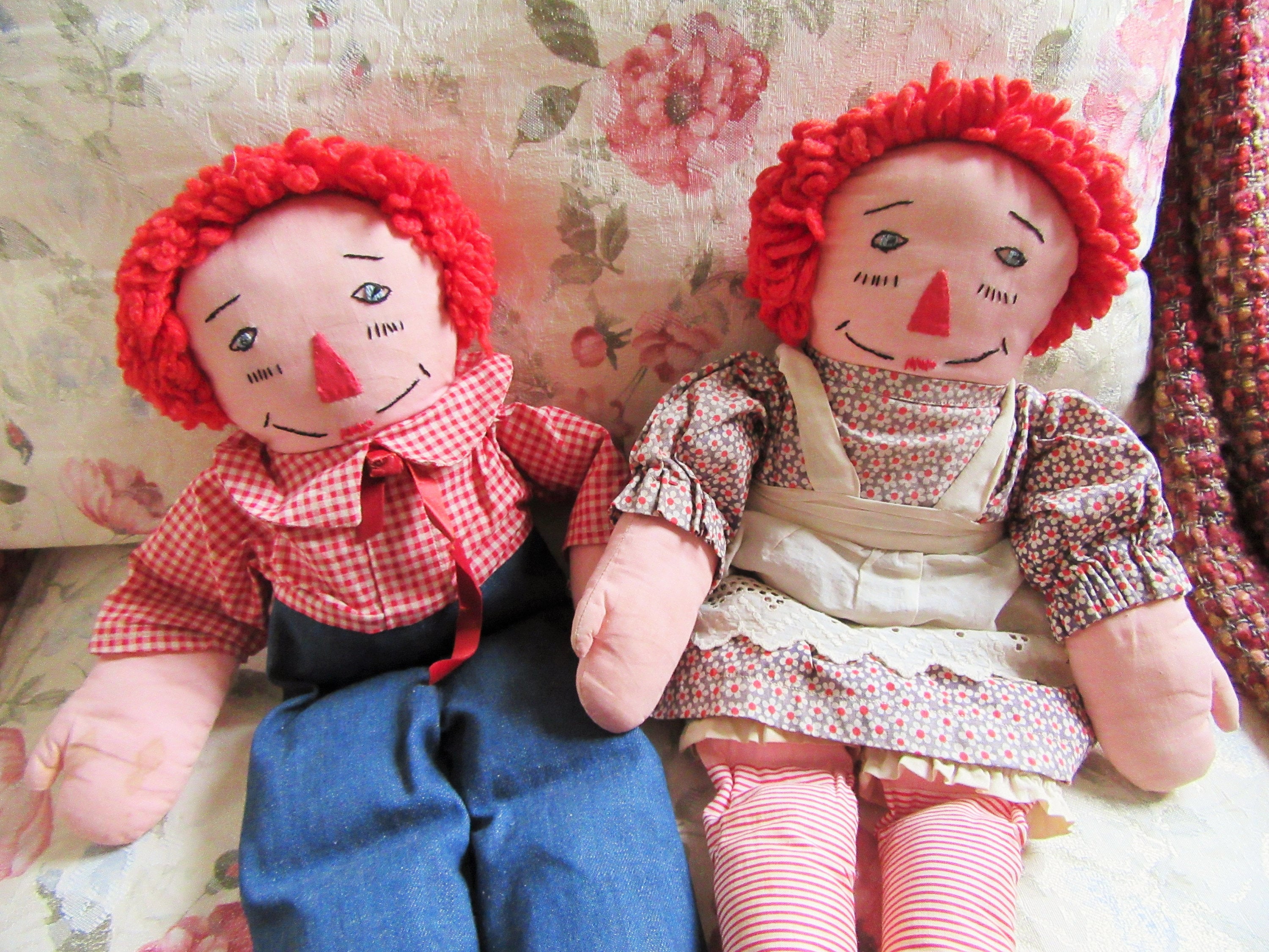 Vintage 1940s Raggedy Ann and Andy Doll Set: Handmade Country