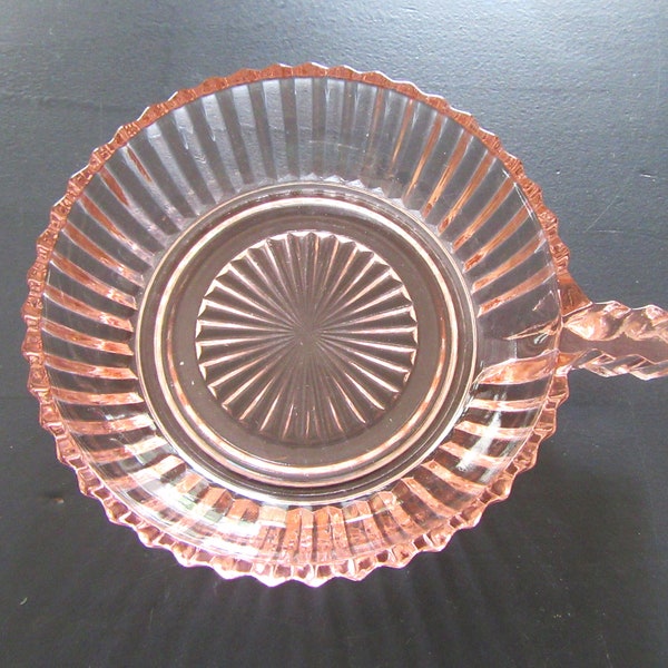 Vintage 1930's Anchor Hocking "Queen Mary" Pink Depression GLASS Ribbed 1 Handled Small Bowl