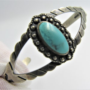 Vintage FRED HARVEY ERA Sterling Silver Turquoise Arrow Cuff Bracelet Stamped Navajo Art