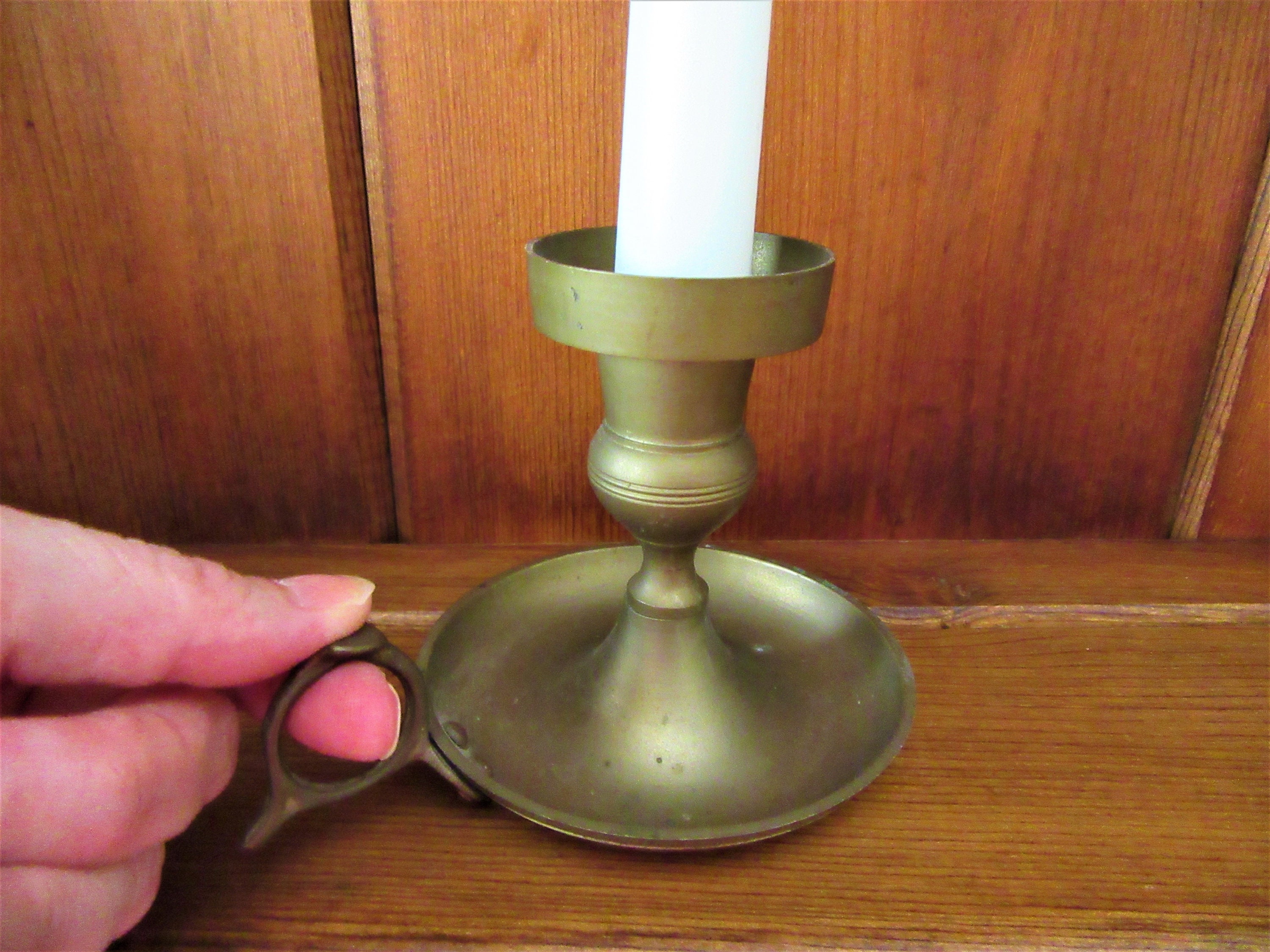 SOLID BRASS CHAMBERSTICK / Finger Ring Candle Holder / Antique / Rustic -   Canada