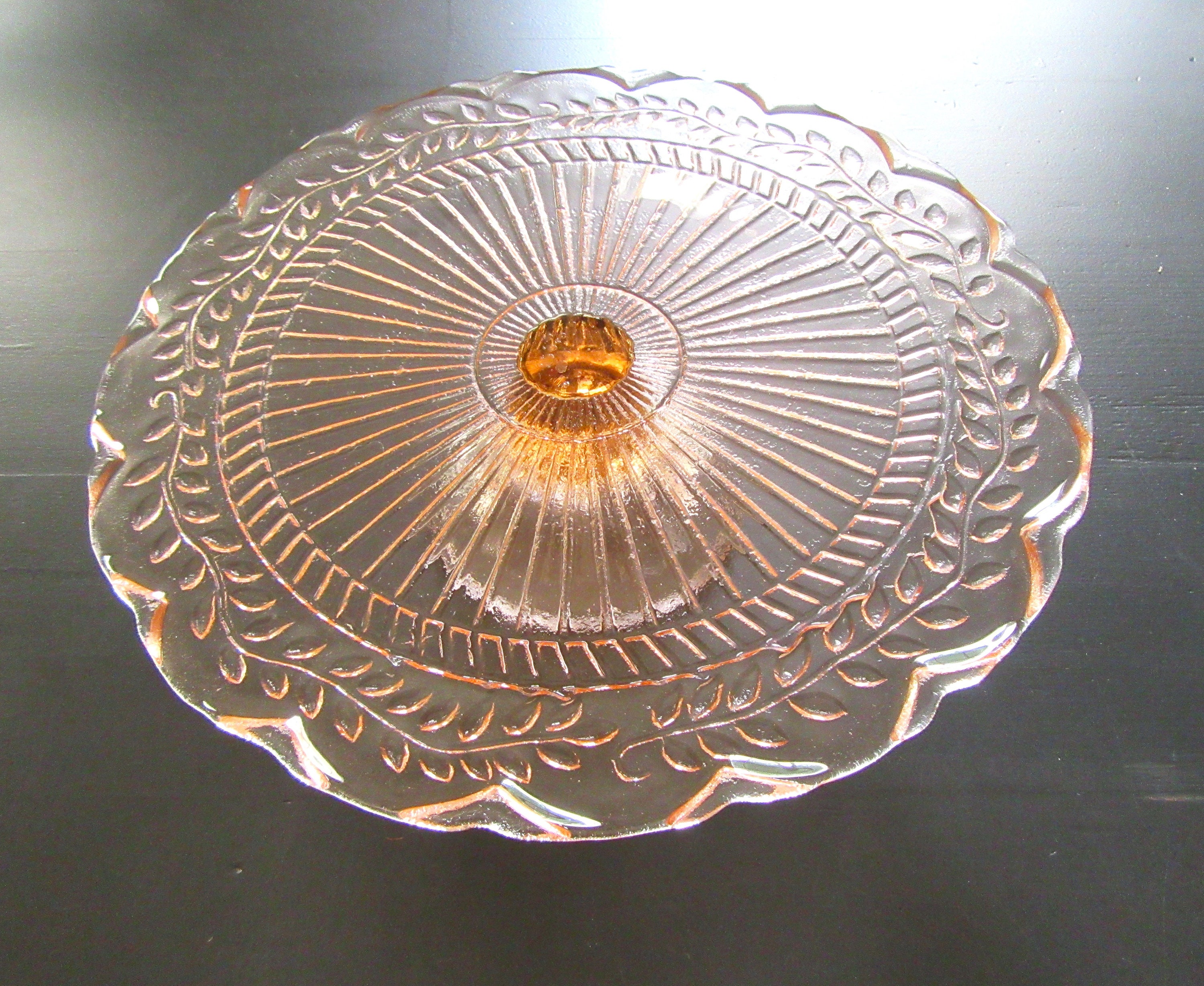 Pink Depression Green Depression Glass Pedestal Cake Stand 1930's