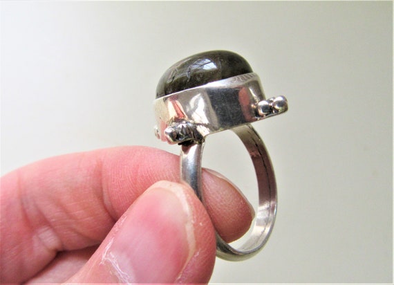 Vintage Sterling Silver Cocktail Ring: Green Moon… - image 5