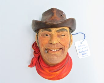 1986 LEGENDS COWBOY HEAD Chalkware Head Legend Products Made in England Sculpture Art 6 Inches Tall e1350