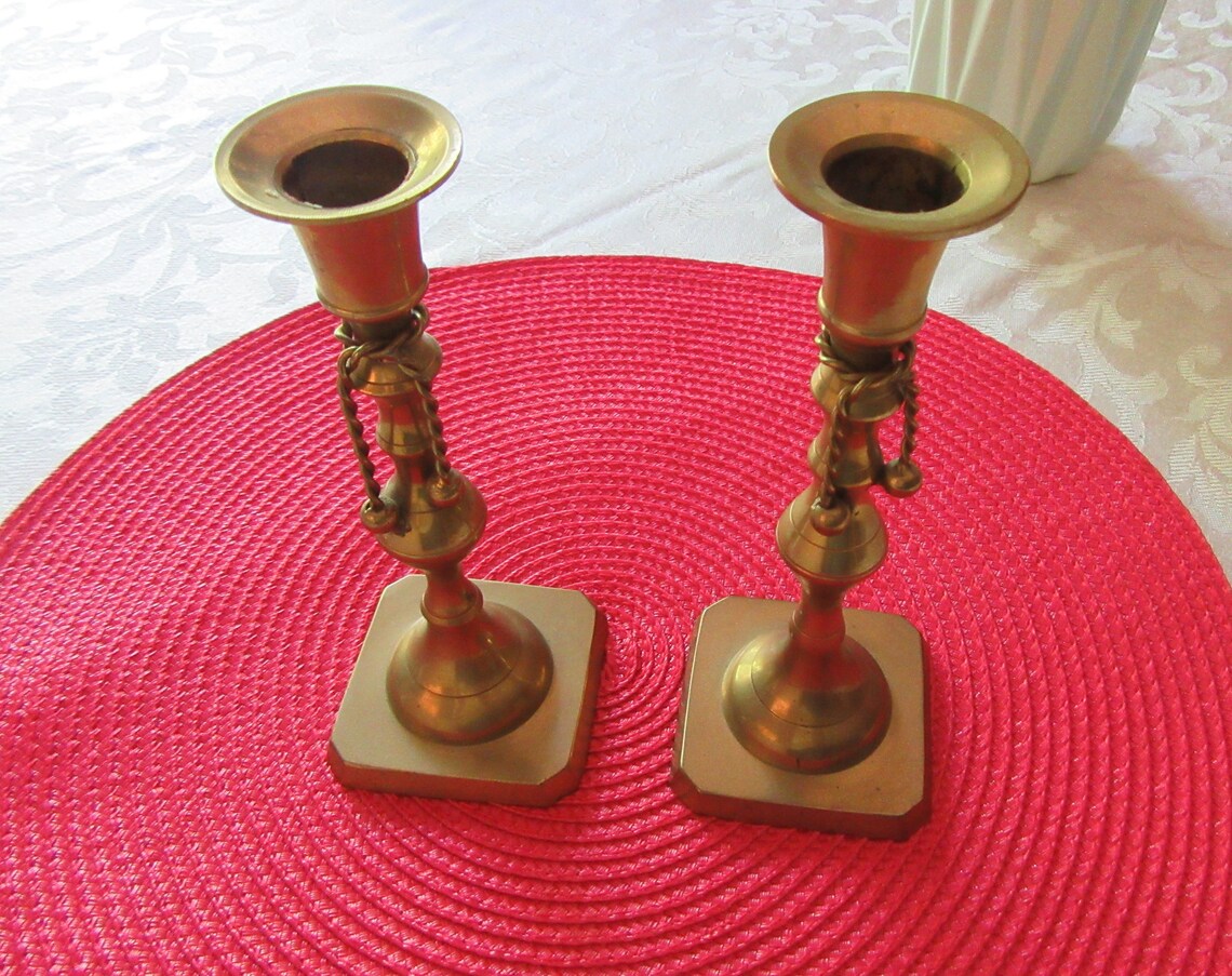 Vintage BRASS CANDLESTICK HOLDERS Pair of Brass Candlesticks Etsy