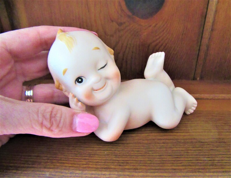 Vintage LEFTON KEWPIE DOLL Bisque Porcelain Figurine With Blue Etsy