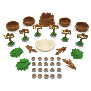 Upgrade Kit for Everdell - 38 Pieces | Resource and Card Holders, Open Signs and Occupied Tokens. Board Game Accessories (unofficial)