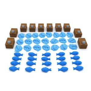 Upgrade Kit for Isle of Cats - 52 Pieces | Basket and Fish Tokens. Board Game Accessories, Tokens and Parts