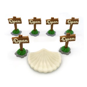 Open Signs & Shell Container for Pearlbrook Expansion - Everdell - 7 Pieces | Board Game Accessories, Upgrades and Parts (unofficial)