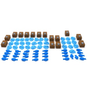 Full Upgrade Kit for Isle of Cats - 77 Pieces |  Basket and Fish Tokens. Base Game + Late Arrivals Expansion. Board Game Accessories