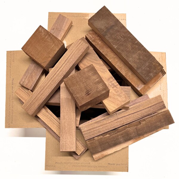 Box of Black Walnut 12" x 12" x 6" Assorted Scarp Wood Cut Offs, DIY Craft Carving Scroll Short Lumber Cutoff Boards