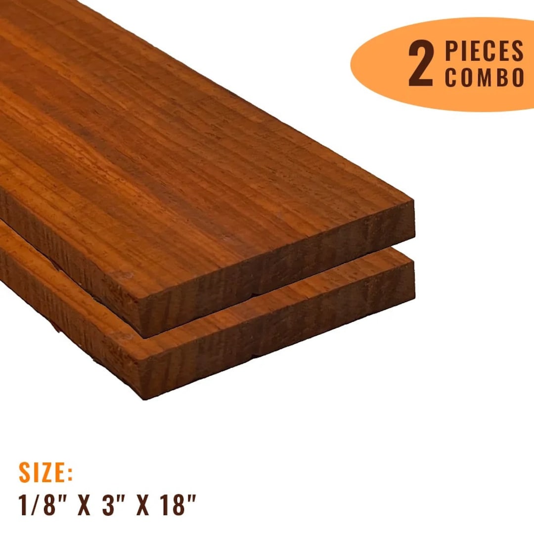 Pack of 2 , Padauk Thin Stock Lumber 1/8 X 3 X 18 Exotic Wood Thinnest