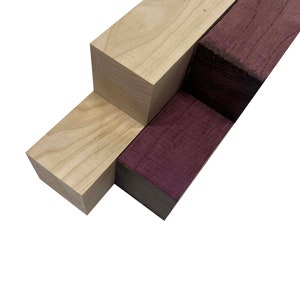 Pacote de 4, placas de madeira para torneamento 2&quot; x 2&quot; | Bordo duro, Purpleheart | Rotação rolante | Castiçais | Assentos para cadeiras | Caixas Cilíndricas | Dedais