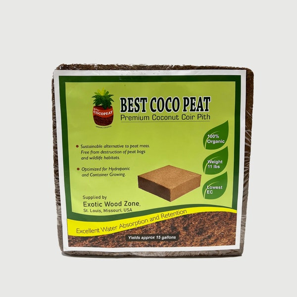 Best Coco Peat - Premium Coconut Coir Pith 5Kg/11 Lbs Block | 100% Organic | Expands Approx  15 Gallon | Lowest EC And Ph Balance