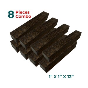 Pacote com 8 peças de madeira exótica para torneamento de palmeira preta | Peças Hobbywood | 2,5 cm x 2,5 cm x 30 cm | Peças quadradas para madeira | Blocos de madeira | Peças para torno