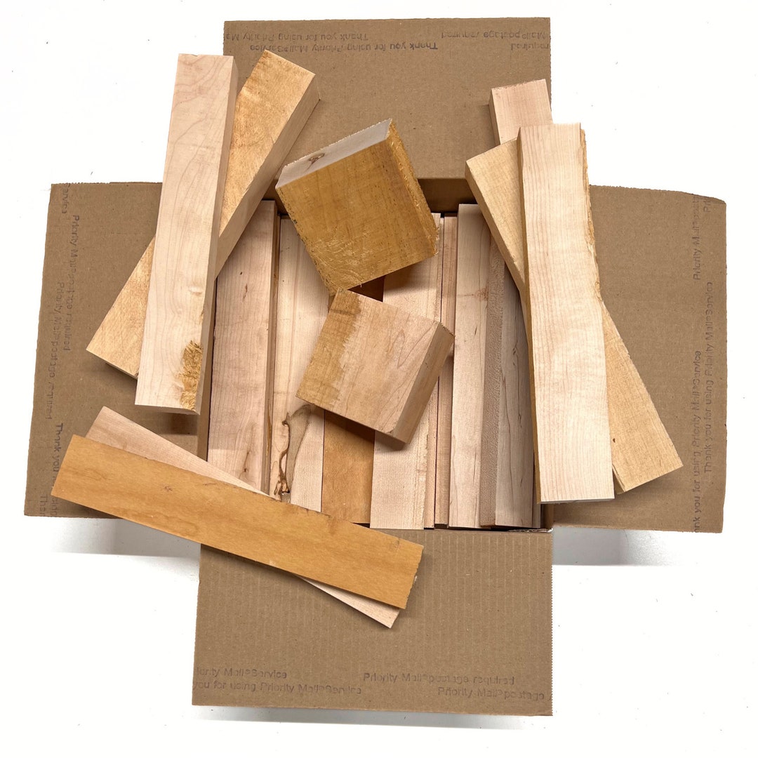 Box of Hard Maple 12 X 12 X 6 Assorted Scarp Wood Cut Offs, DIY Craft