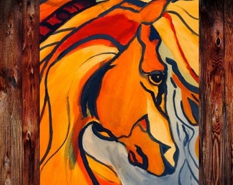 Mosaic Mane // Original Painting , Horses , Abstract Art , Acrylic on Canvas , Free US Shipping , Taylor France