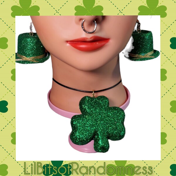 Jumbo Lucky Charm Glittery Shamrock 18 inch Necklace | St. Patrick’s Patty's Paddy's Day Luck Clover Aesthetic Cosplay Costumewear