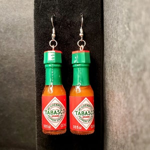 Functional Hot Sauce Earrings! Real Single Serve Tobasco Minis for your Ears! - FREE SHIPPING - Pepper Head Chili Capsaicin Foodie Aesthetic