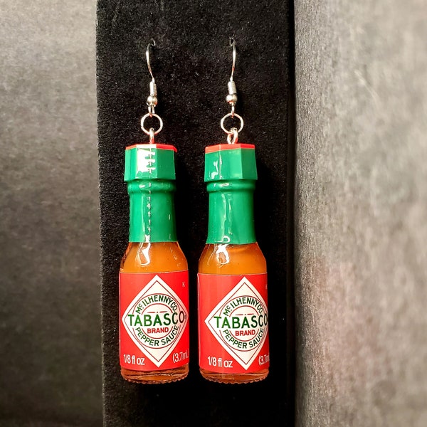 Functional Hot Sauce Earrings! Real Single Serve Tobasco Minis for your Ears! - FREE SHIPPING - Pepper Head Chili Capsaicin Foodie Aesthetic