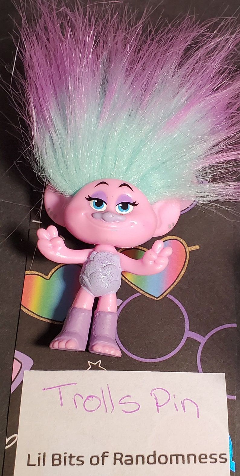 Trolls Upcycled Troll Doll Earrings, Rings, Pin FREE SHIPPING Kidcore Toycore Bubble Kid Goth Pop Play Toy Kandi Rave Festival Aesthetic Satin Troll Pin