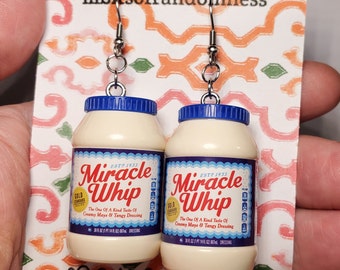 Miracle Whip Mayo Mayonnaise Mini Brands Earrings! FREE SHIPPING Tiny brand food miniatures Jewelry Chef Cook Pitmaster Kitchencore Chefcore