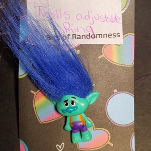 Trolls Upcycled Troll Doll Earrings, Rings, Pin FREE SHIPPING Kidcore Toycore Bubble Kid Goth Pop Play Toy Kandi Rave Festival Aesthetic Trolls Ring