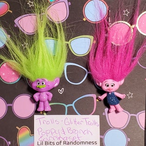 Trolls Upcycled Troll Doll Earrings, Rings, Pin FREE SHIPPING Kidcore Toycore Bubble Kid Goth Pop Play Toy Kandi Rave Festival Aesthetic GlitterTrollEarrings