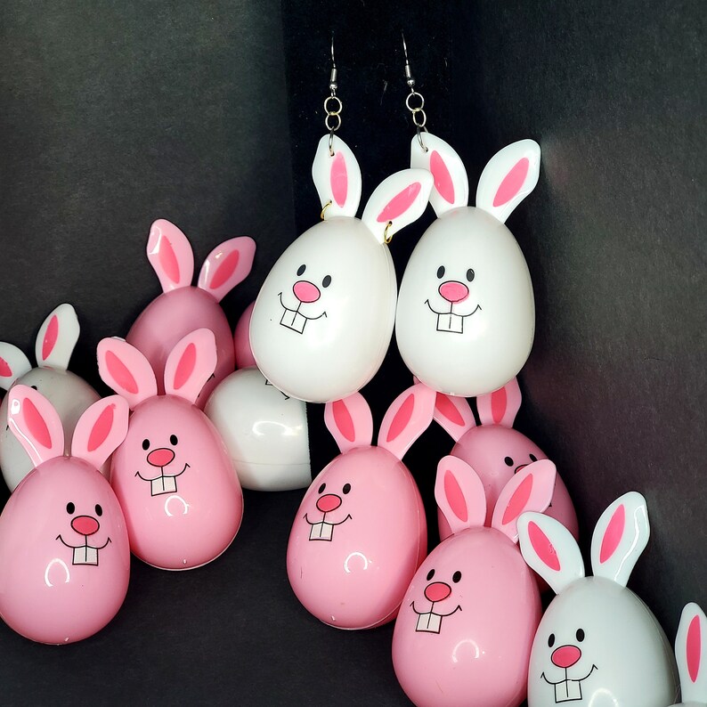 FREE SHIPPING Kidcore Teachercore Toycore Child Play Aesthetic Pierced or Unpierced Bunny Ear Options! Easter 2021 Bunny Egg Earrings