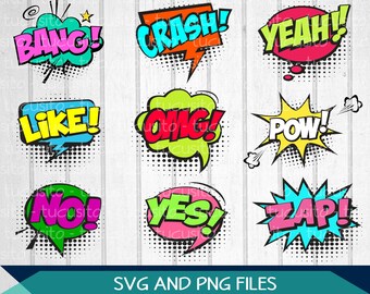 Set of 6 COMIC Book Bubbles STENCILS Poof//Boom//Splash//Bang//Wham//Pow 4 X 6