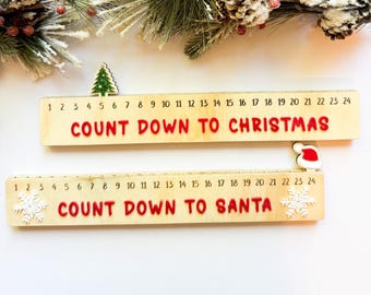 Wood Christmas Countdown Calendar | Holiday Advent Countdown | Laser Cut Wooden & Acrylic Decor | Santa Hat or Tree Marker