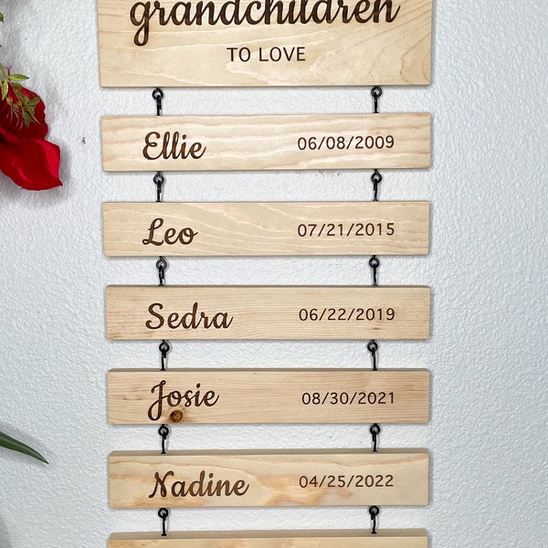 Personalized Grandchildren sign, grandkids, customizable birth date sign. Grandparent gift. Fully customizable, change grandchildren