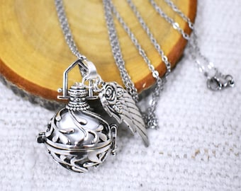 Silver Angel Caller Necklace: Harmony Chime Ball, Branch Design, 28" Chain