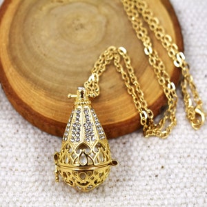 Necklace - Beautiful Angel Caller Harmony Chime Ball Gold Teardrop Pendant