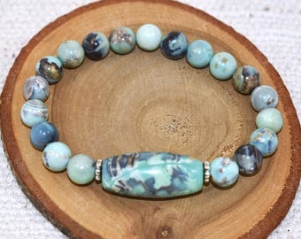 Aqua Terra Agate Beaded Bracelet Jewelry Gift