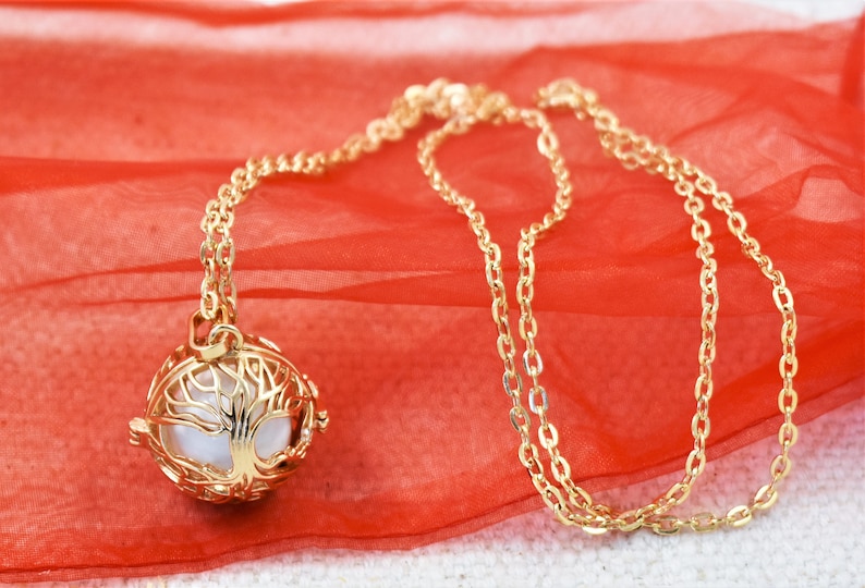 Mexican Angel Caller Harmony Chime Ball, Tree of Life Necklace, Gold or Silver angel caller, angel wing, long chain, angel caller jewelry, chime ball jewelry gift, pregnancy necklace, jewelry for expecting mothers, necklace for wife, Mom gift, sister gift, Mother's day gift, gold tree of life locket jewelry, silver tree of life locket jewelry gift for her, guardian angel caller chime ball necklace, pregnancy jewelry, Birthday gift for her, Christmas gift for her