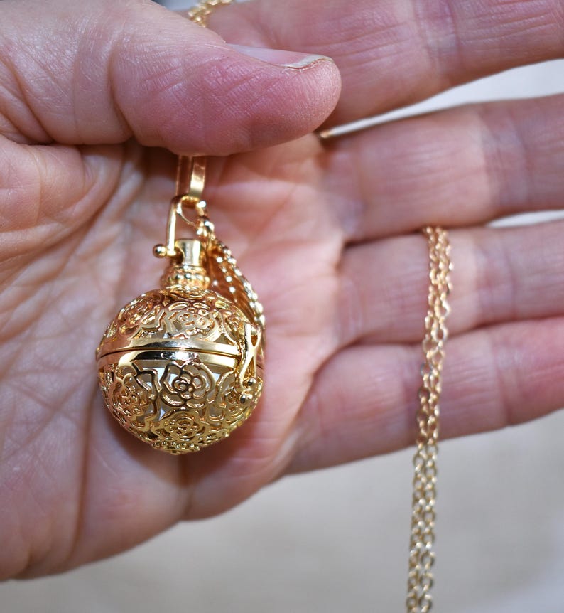 Angel Caller Gold Angel Caller Necklace: Rose Cut-out Harmony Chime Ball, Jewelry ...