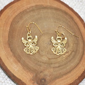 Gold Angel Earrings pretty angels in matte satin gold. Earrings gift for Christmas season. Jewelry gift for her. Gift for wife, gift for daughter, gift for co-worker, gift for best friend, Religious angel gift, gift for mom, gold earrings gift, satin