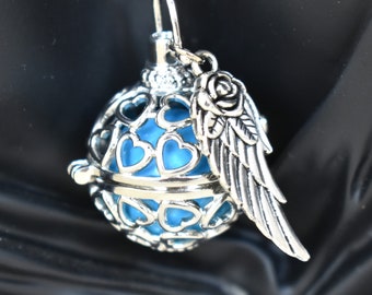 Silver Angel Caller Bola Necklace: Heart Cut-Outs, Wing Charm