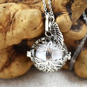 Mexican Angel Caller Harmony Chime Ball, Tree of Life Necklace, Gold or Silver angel caller, angel wing, long chain, angel caller jewelry, chime ball jewelry gift, pregnancy necklace, jewelry for expecting mothers, necklace for wife, Mom gift, sistergift, Mother's day gift, gold tree of life locket jewelry, silver tree of life locket jewelry gift for her, guardian angel caller chime ball necklace, pregnancy jewelry, Birthday gift for her, Christmas gift for her