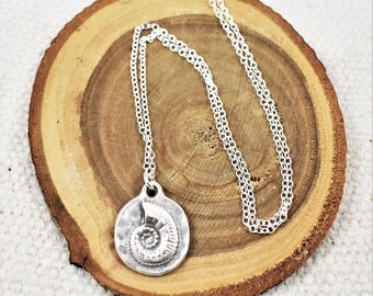 Ammonite Necklace - Double Sided Silver Ammonite Pendant on 925 Sterling Silver Chain