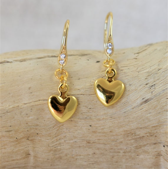 [Golden dew] 韓国☆18K Gold☆Heart For You 3 earring Gold Heart Earrings, Gold Filled Earring Wires With Crystals