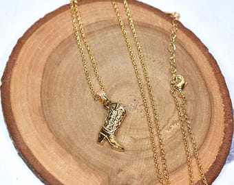 Gold Cowgirl Boot Pendant Necklace, Detailed 18K Western Necklace, Gift For Her